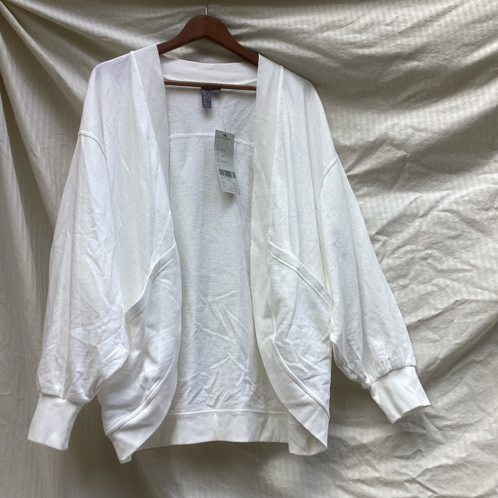 Sweaty Betty NWT White Open-Front Balloon Sleeve Cardigan, size medium
